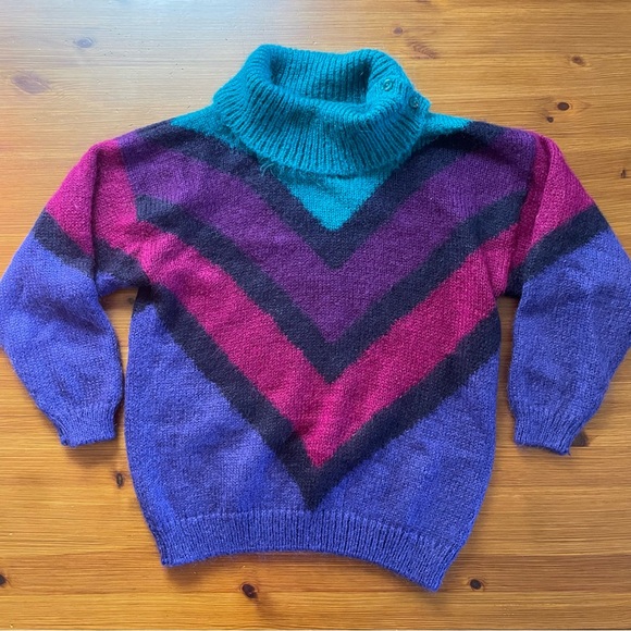 Vintage Le Moda Purple & Teal Chevron Striped Sweater - XL - Picture 1 of 9